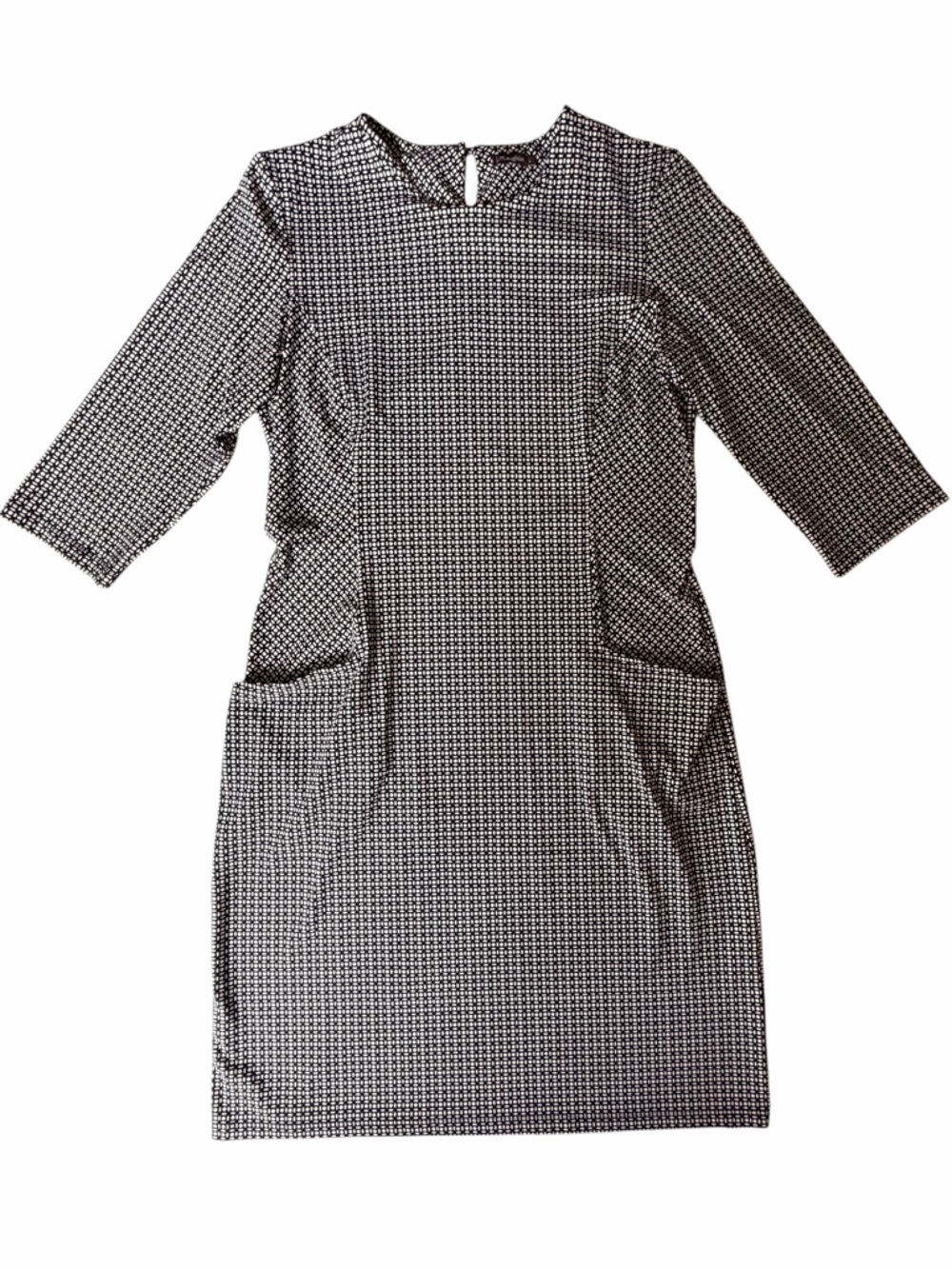 J McLaughlin Black And White 3/4 Sleeve Stretch Career Dress with Pockets L